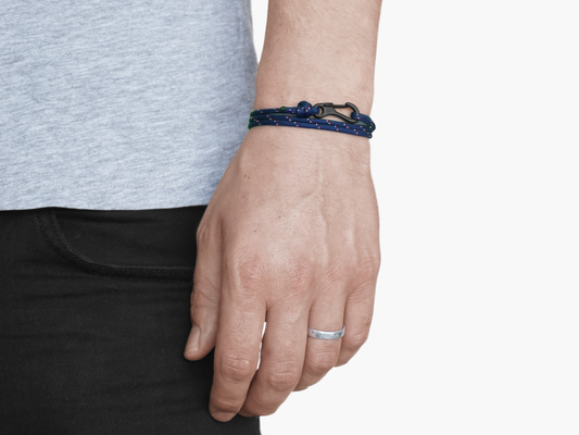 Navy Stripe & Black Carabiner Bracelet