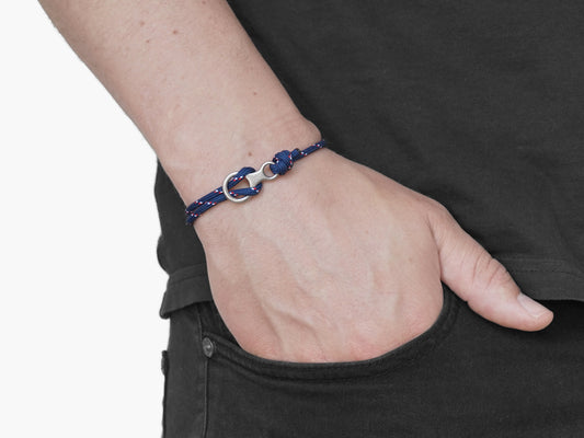 Navy Stripe & Silver Figure 8 Climbing Bracelet