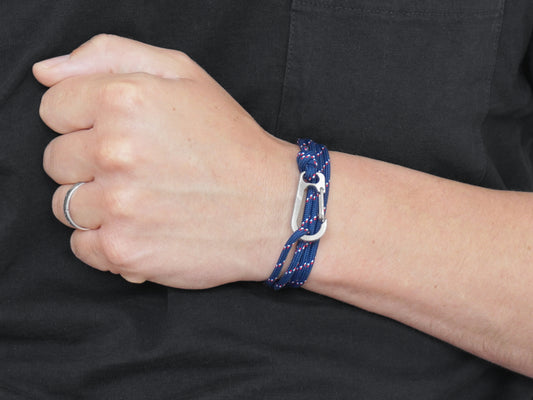 Navy Stripe & Titanium Carabiner Bracelet