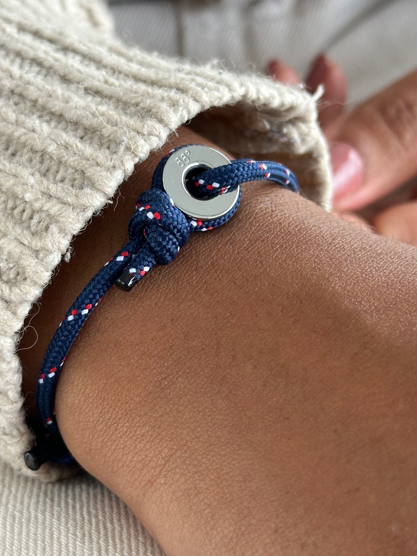 Navy Stripe & Silver Sailing Thimble Bracelet