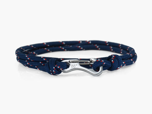 Navy Stripe & Silver Carabiner Bracelet